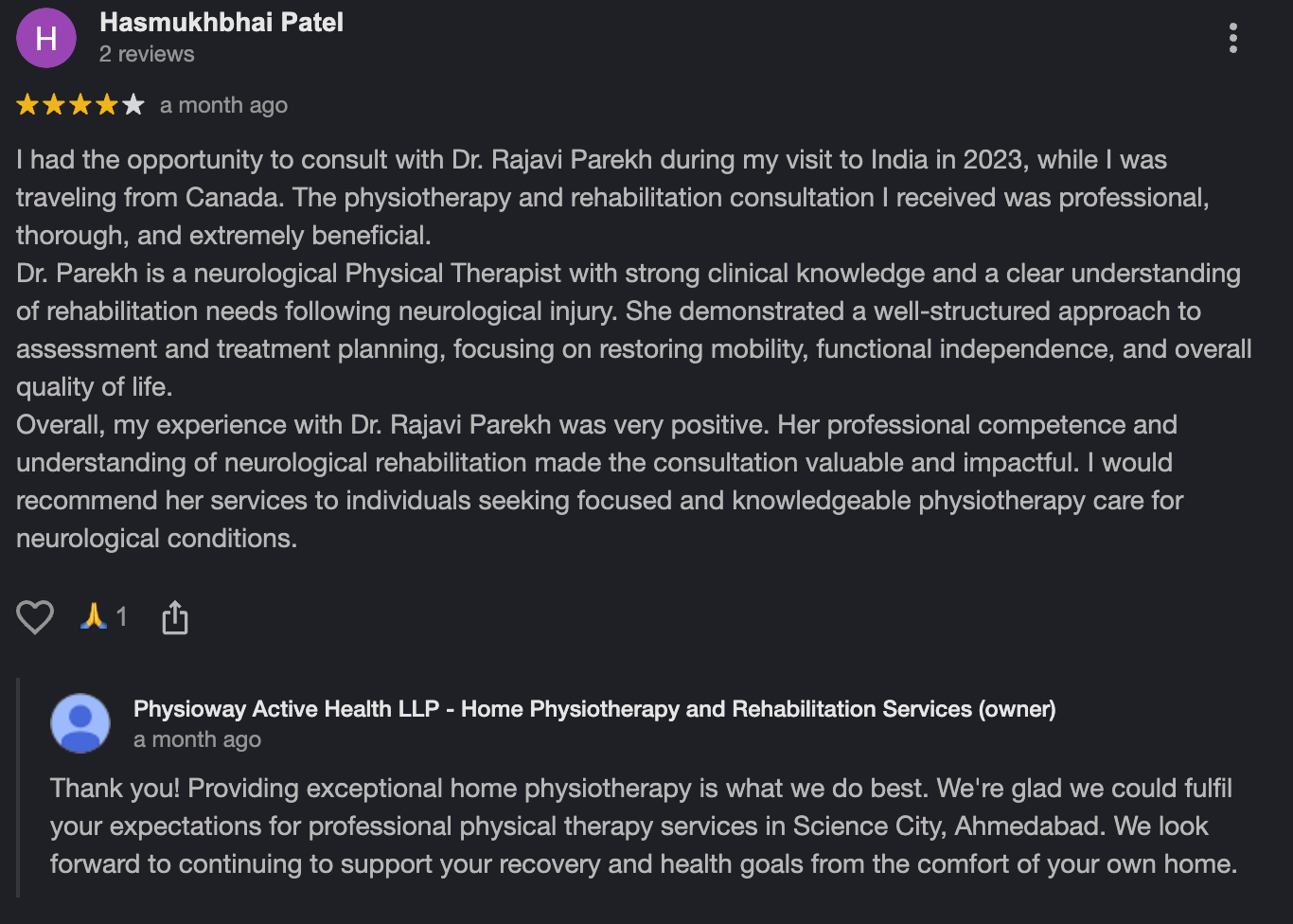 Google review screenshot from Hasmukhbhai Patel