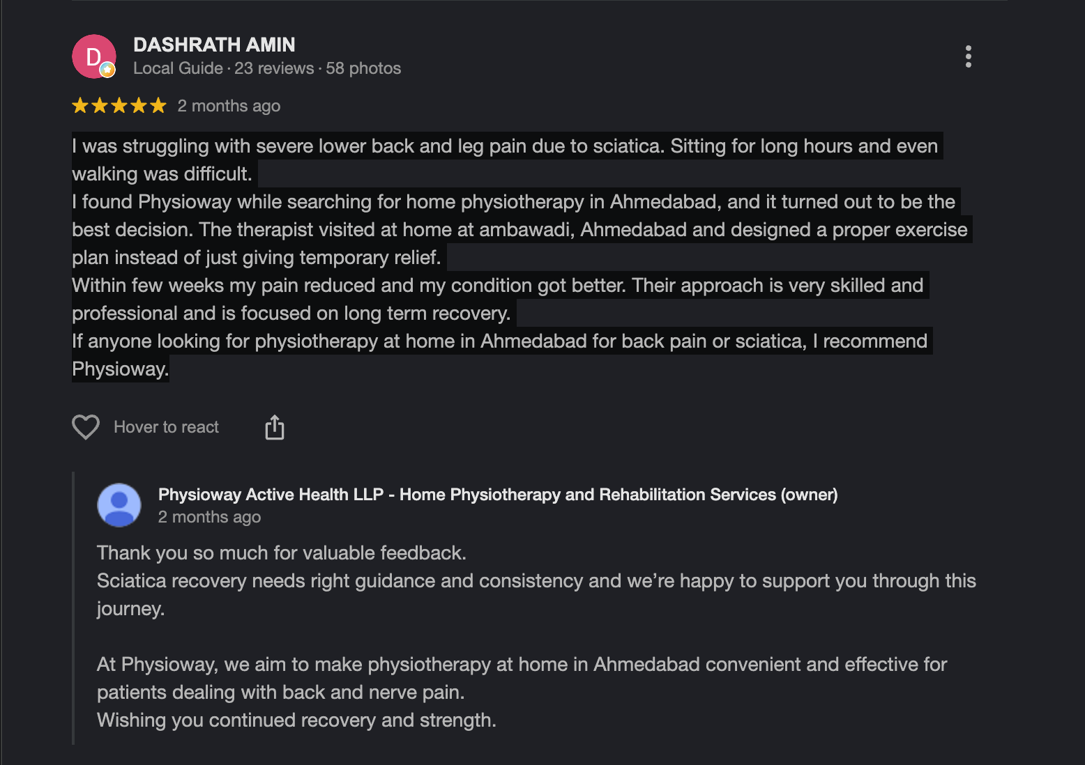 Google review screenshot from DASHRATH AMIN