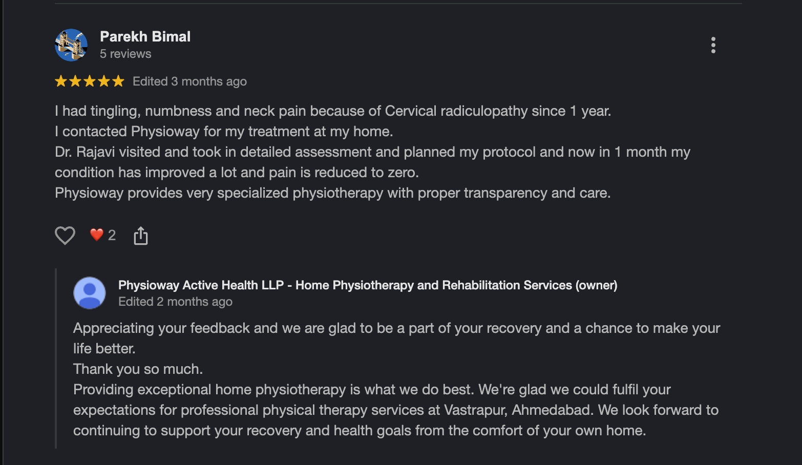 Google review screenshot from Parekh Bimal